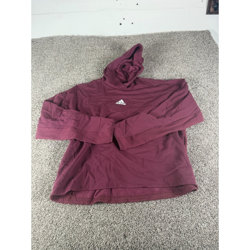 Adidas Mens‎ Long Sleeve Hooded T-Shirt Burgundy Maroon Center Logo XL